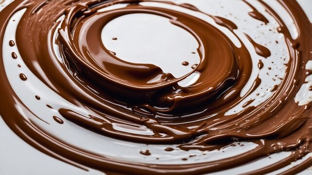 Chocolate splash in glass with milk on white background