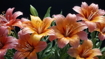 Fototapeta premium Orange Lily Flowers with Water Droplets.