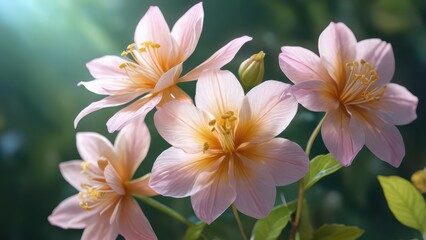 Naklejka premium Delicate Pink Flowers in Sunlight.