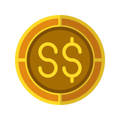 Dollar coin icon. Currency flat icons in golden color, symbol of Singapore money. Vector Illustrations.