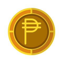 Peso coin icon. Currency flat icons in golden color, symbol of Philippine money. Vector Illustrations.