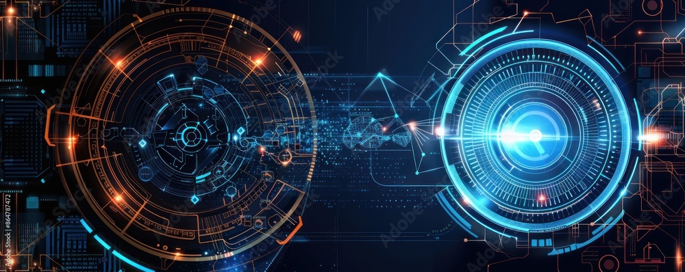Poster abstract futuristic technology background with glowing circles and lines. digital network concept.