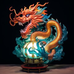 Majestic Chinese Dragon Statue. Symbol of Power, Strength, and Good Fortune