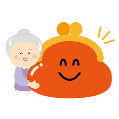笑顔の大きな財布とシニア女性