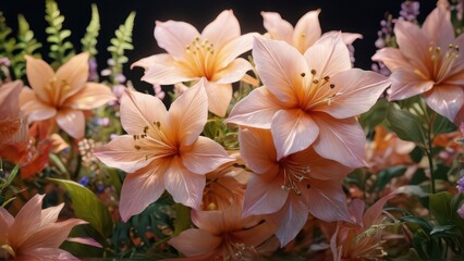Delicate Peach Lilies in Bloom.