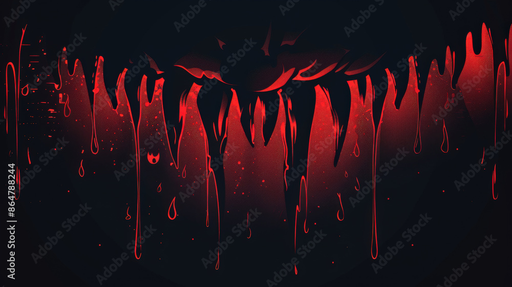 Wall mural minimalist background featuring abstract vampire fangs with drops of blood in red, using clean lines
