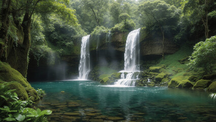 A waterfall in a jungle.