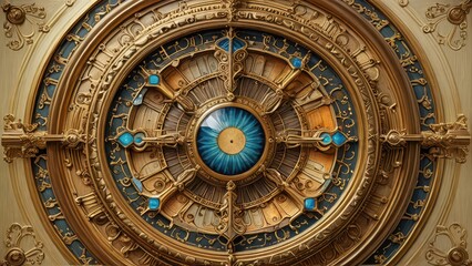 Obraz premium Ornate Golden Wheel with Blue Eye.