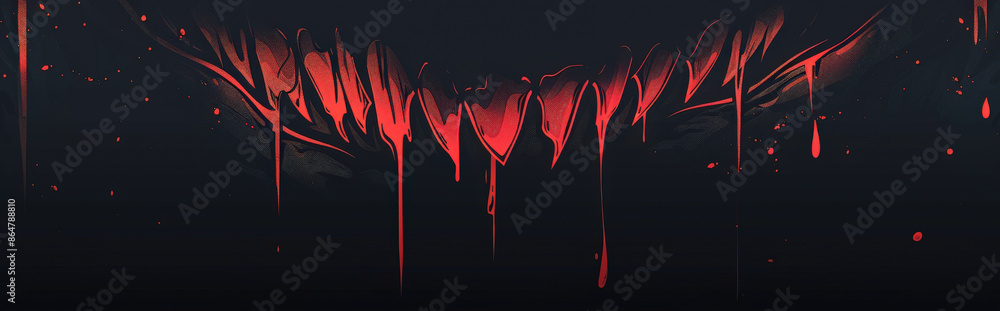Wall mural minimalist background featuring abstract vampire fangs with drops of blood in red, using clean lines