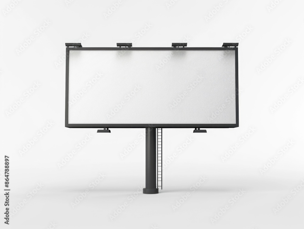 Poster a large billboard with a white background and a black pole. the billboard is empty and has no writin