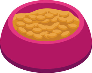 Full bowl of dry pet food is sitting on the floor, waiting for a hungry pet to come along