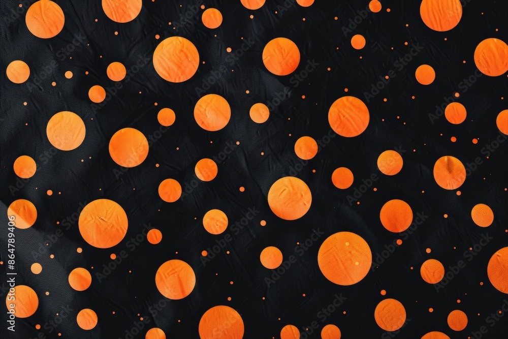 Poster a black and orange background with many small orange circles. the circles are scattered all over the