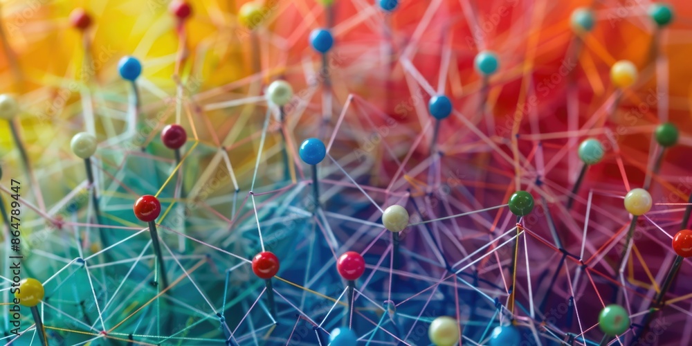 Poster a colorful image of many small round objects, some of which are red, blue, and green. the image is a