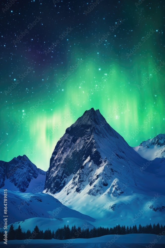 Aufkleber a mountain with a snow-covered peak and a beautiful aurora in the sky. the aurora is a natural pheno