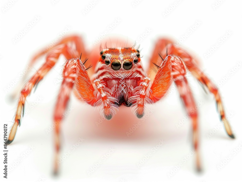 Poster a large red spider is standing on a white background. the spider is the main focus of the image and 