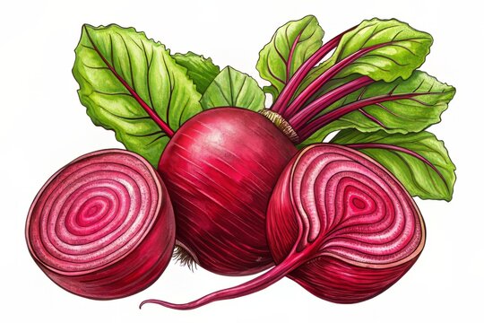 red beets with green leaves, watercolor style clip art preview