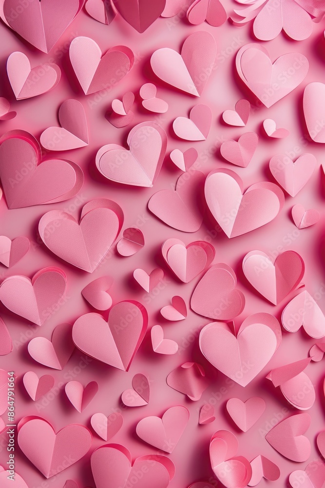 Aufkleber a pink background with many hearts scattered around it. the hearts are all different sizes and are p