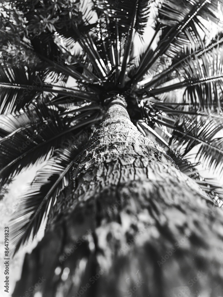 Aufkleber a tree trunk is shown in black and white. the tree is tall and has a lot of leaves. the trunk is the