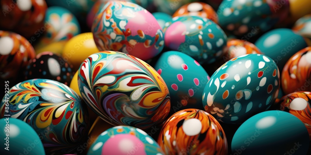Aufkleber a bunch of colorful eggs with different patterns and designs. the eggs are arranged in a pile, with 