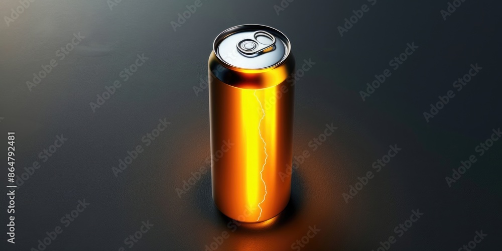Poster a can of beer is lit up and sitting on a dark surface. concept of warmth and relaxation, as the glow