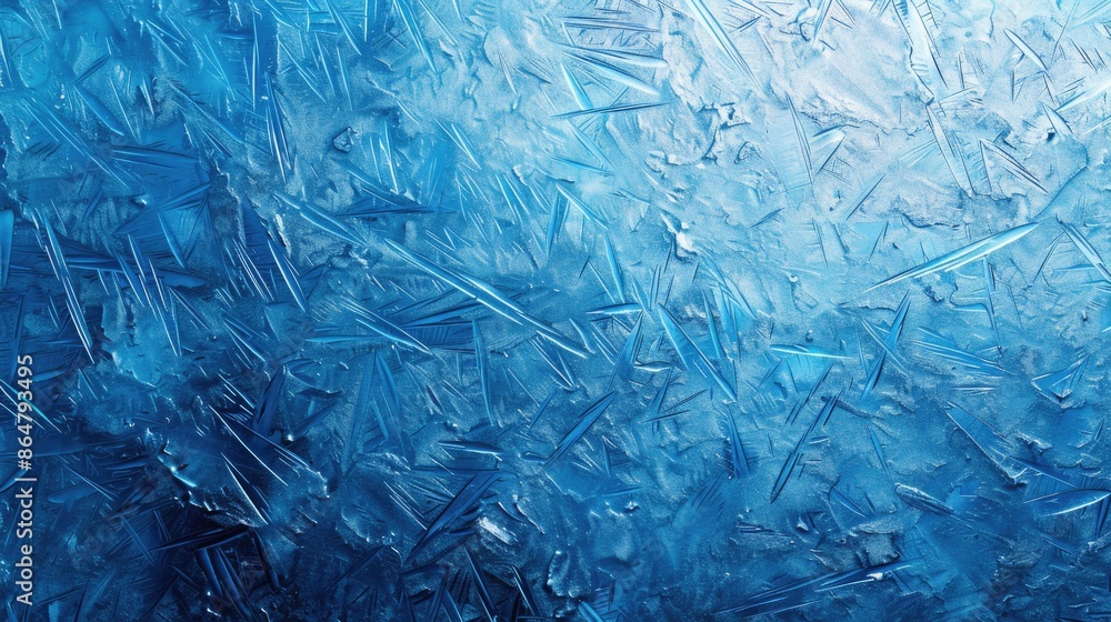 Poster the image is of a blue background with ice and snow. the ice and snow are scattered throughout the i