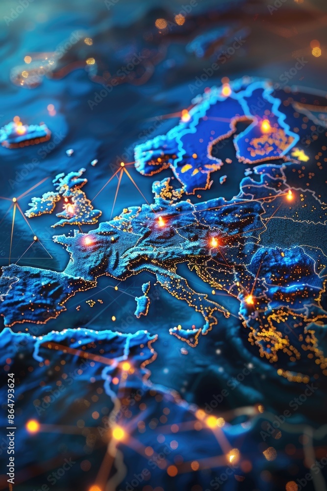 Poster a map of europe with many points of light on it