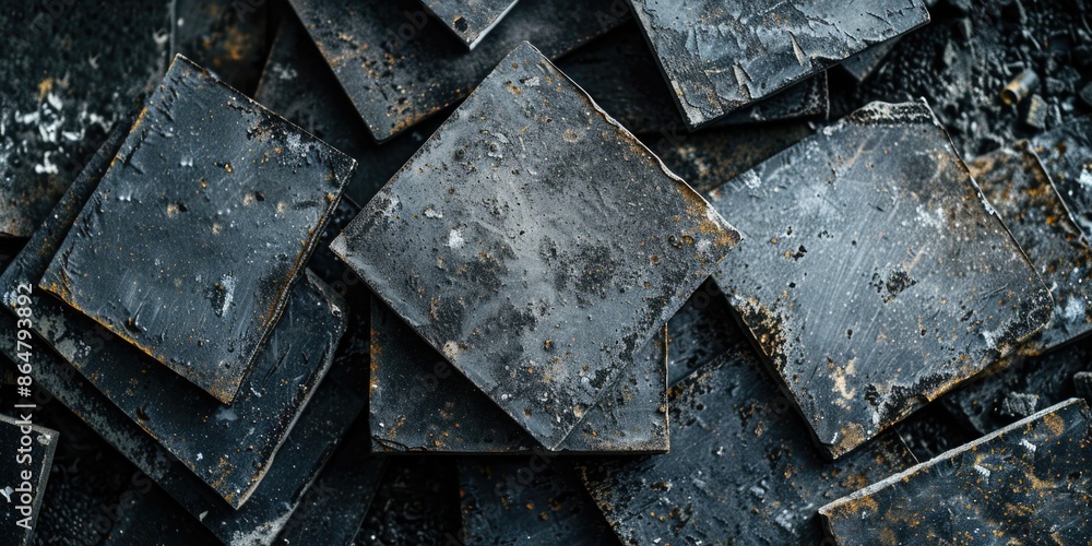 Aufkleber a pile of black metal squares with a rough texture. the squares are piled on top of each other, crea