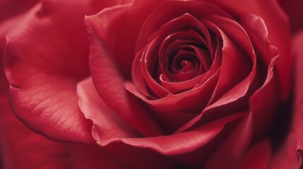 Close-up of a red rose in full bloom, capturing its graceful beauty, intricate petal details, and vibrant color, set against a blurred background