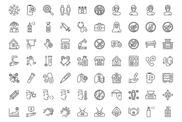 Coronavirus Icons Pack. Set of vaccination icons. Thin linear style icons Pack
