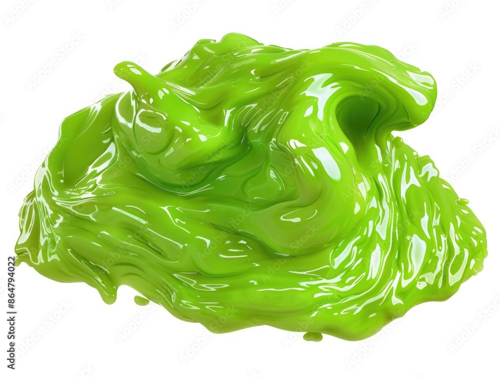 Poster a green blob of slime is on a white background. the slime is thick and has a wavy texture. it is a t