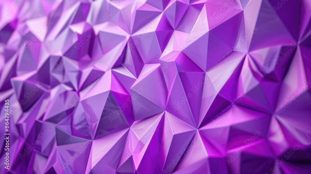 Poster a purple background with triangles and a purple and white color scheme. the image has a futuristic a