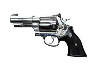 a silver revolver with a black handle