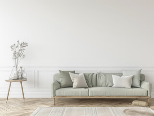 Apartment room with a minimalist interiors composition with minimal furniture or arrangements and copy space for text. Premium residential Real Estate concept image.