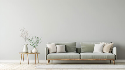 Apartment room with a minimalist interiors composition with minimal furniture or arrangements and copy space for text. Premium residential Real Estate concept image.