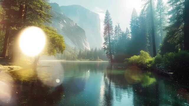 beautiful forest with reflection nature background concept seamless looping overlay 4k virtual video animation background