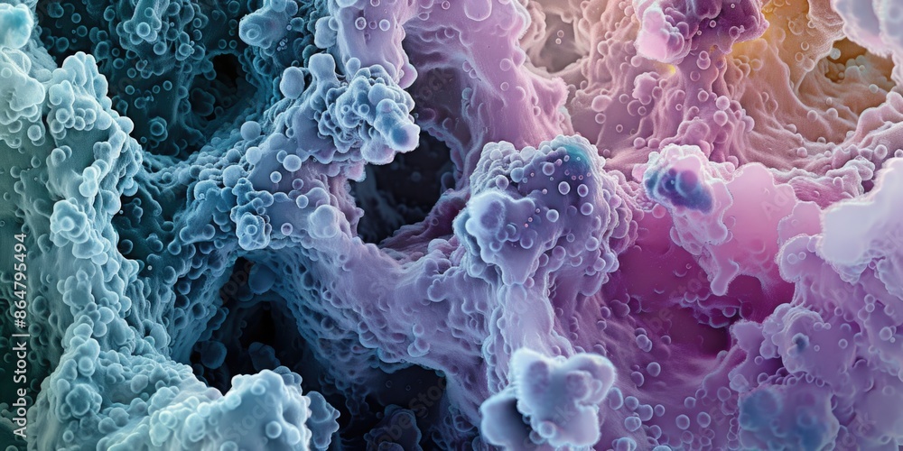 Poster a colorful, abstract image of a cell with a purple and blue swirl. the image is meant to evoke a sen