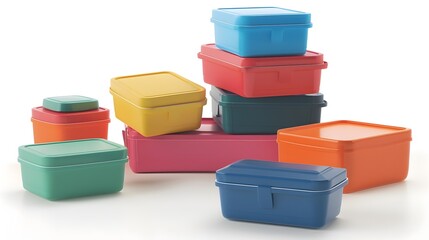 Assortment of Reusable Lunch Boxes Isolated on White Background