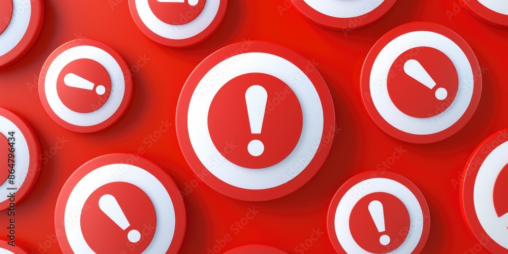 Aufkleber a red circle with an exclamation point in the middle. the circle is surrounded by other red circles