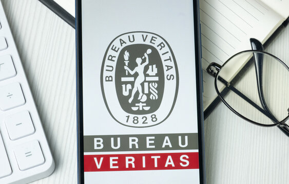 New York, USA - 21 June 2024: Bureau Veritas Logo on Phone Screen, Company Icon