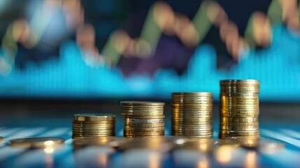 Stack of coins with graph chart growth up, Business marketing