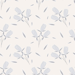 Seamless delicate floral pattern, Light gray flowers on a cream background.