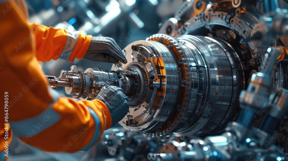 Poster smart engineer checking iron machine in factory while wearing safety helmet. professional industrial