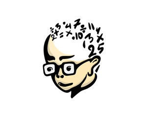 head child with brain head number mathematics art logo design template