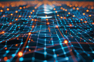 Obraz premium Abstract network connections with blue-toned dots and lines, digital communication