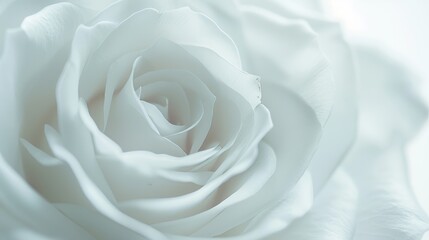 Fully bloomed white rose, detailed and textured petals, soft glow, capturing its graceful beauty, serene and elegant