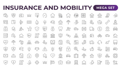 Insurance elements - minimal thin line web icon set. Outline icons collection. Simple vector illustration.insurance web icons. filled icons such as problem electric,excessive weight for the vehicle.