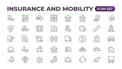 Insurance elements - minimal thin line web icon set. Outlineconscollection.Simplevectorillustration.insurance web icons. filled icons such asproblemelectric,excessive weight for the vehicle.