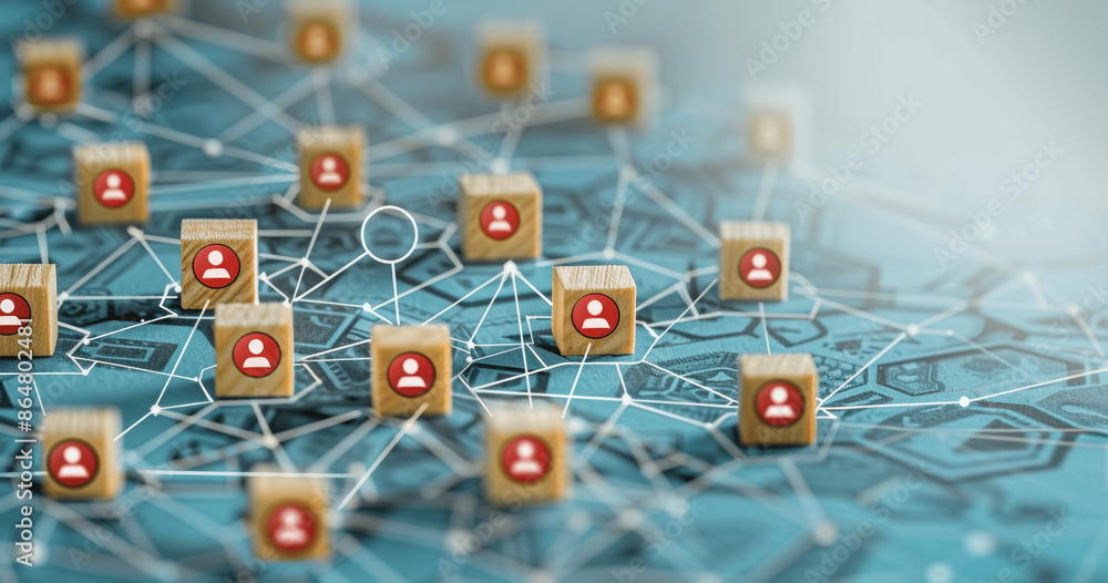 Poster human resources and teamwork connection with target and people icons for business management and cus