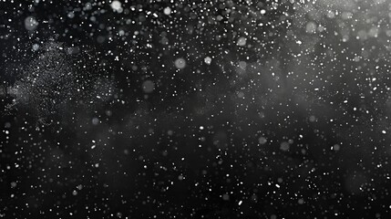 The texture of rain and fog on a black background creates a dramatic overlay effect, with abstract splashes of rain and snow particles in freeze motion. 