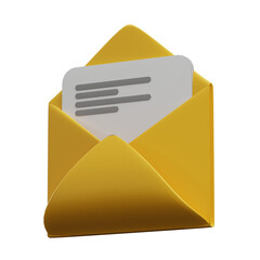 3d rendered icon of an open envelope with paper inside